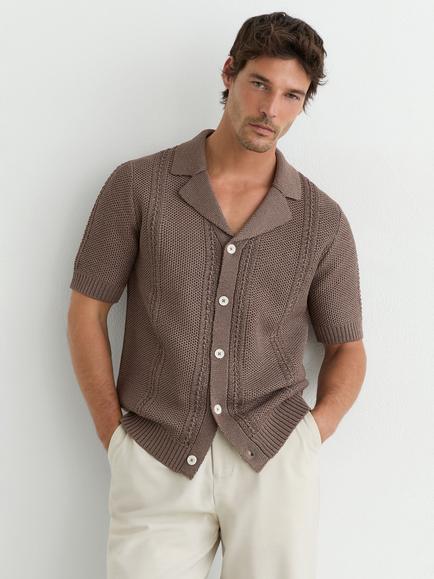 Reiss Rafael Cuban Collar Shirt, Taupe Brown, Taupe Brown