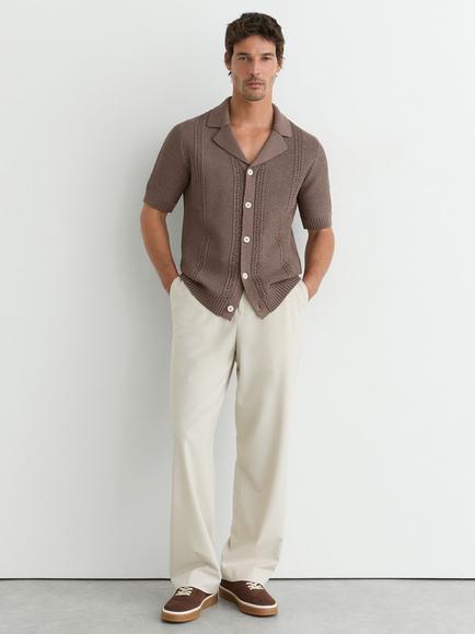 Reiss Rafael Cuban Collar Shirt, Taupe Brown - view 2, Taupe Brown