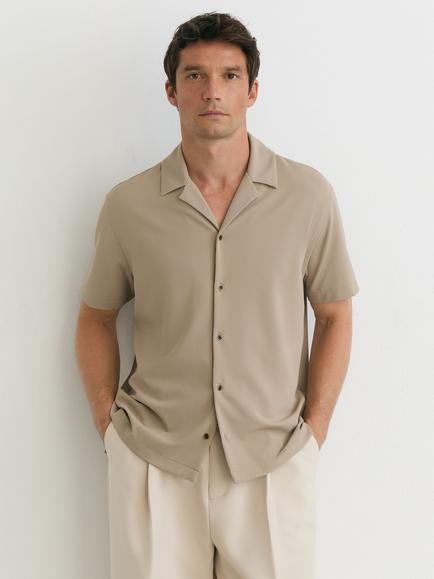 Reiss River Cuban Collar Short Sleeve Shirt, Stone, Stone