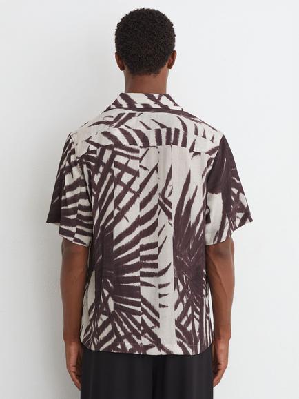 Reiss Shindora Cuban Collar Leaf Print Short Sleeve Shirt, Bordeaux - view 2, Bordeaux