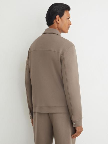 Reiss Thom Premium Interlock Twin Pocket Overshirt, Mushroom Brown - view 2, Mushroom Brown