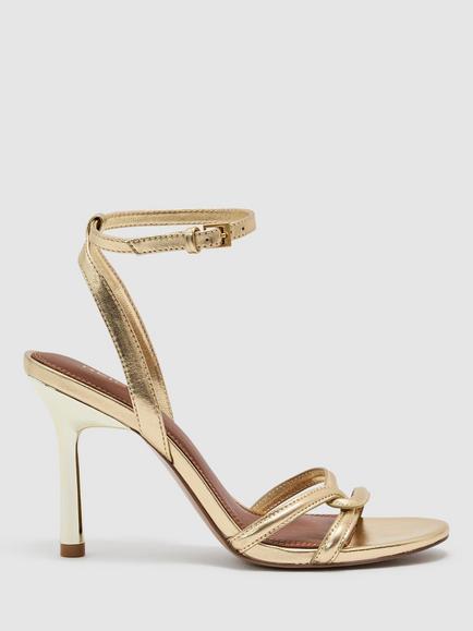 Reiss Annabelle Leather Link Strap Stiletto Heel Sandals, Gold, Gold