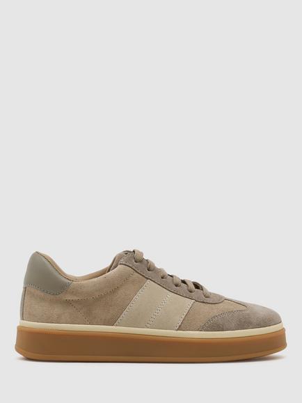 Reiss Lizzie Leather Lace Up Trainers, Taupe, Taupe