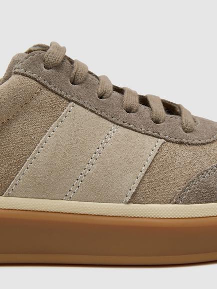 Reiss Lizzie Leather Lace Up Trainers, Taupe - view 2, Taupe