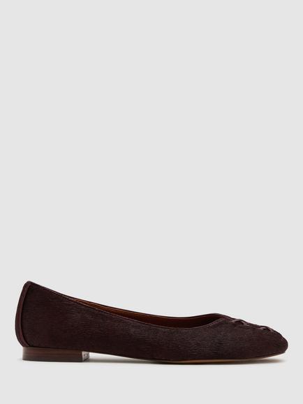 Reiss Adrianna Pony Hair Effect Leather Lace Up Ballerina Pumps, Burgundy, Burgundy