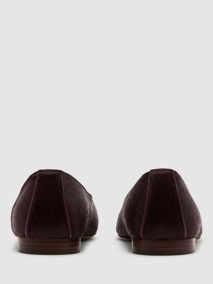 Reiss Adrianna Pony Hair Effect Leather Lace Up Ballerina Pumps, Burgundy - view 2, Burgundy