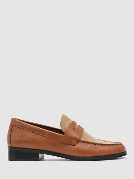 Reiss Kallie Leather Suede Mix Loafers, Tan, Tan