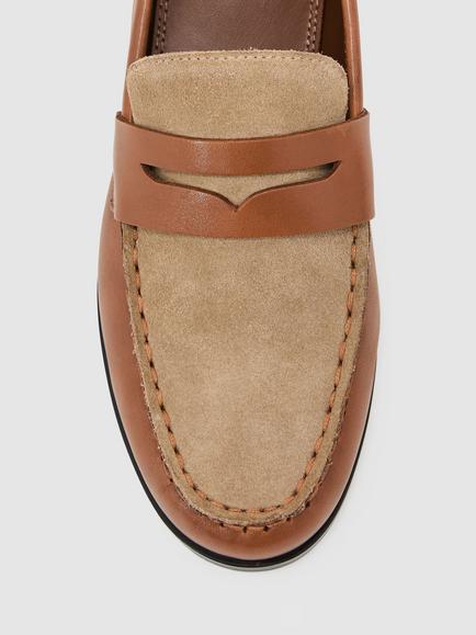 Reiss Kallie Leather Suede Mix Loafers, Tan - view 2, Tan