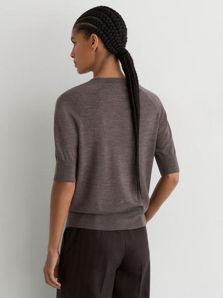 Reiss Suzzie Wool Crew Neck Top, Mocha Brown - view 2, Mocha Brown