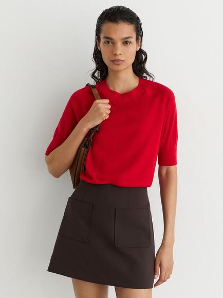 Reiss Suzzie Merino Wool T-Shirt, Red, Red