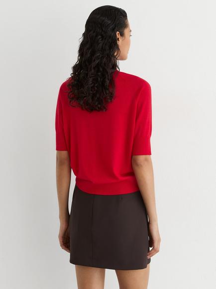Reiss Suzzie Merino Wool T-Shirt, Red - view 2, Red