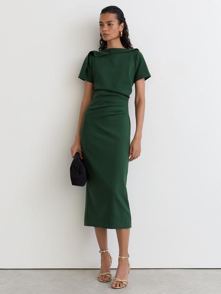 Reiss Hilary Ruched Detail Midi Dress, Teal Green, Teal Green
