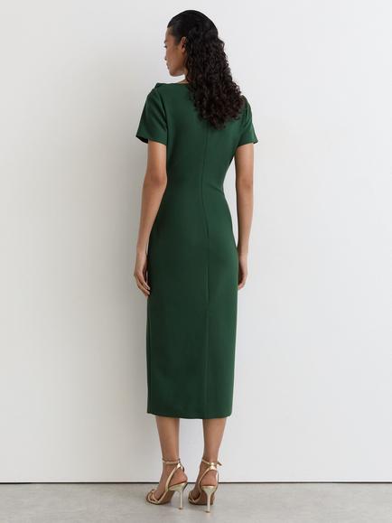 Reiss Hilary Ruched Detail Midi Dress, Teal Green - view 2, Teal Green