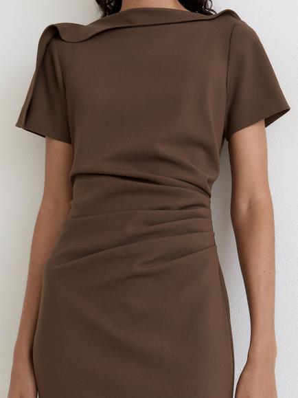Reiss Hilary Ruched Detail Midi Dress, Mocha Brown - view 2, Mocha Brown