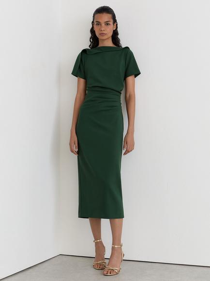 Reiss Petite Hilary Ruched Detail Boat Neck Midi Dress, Teal Green, Teal Green