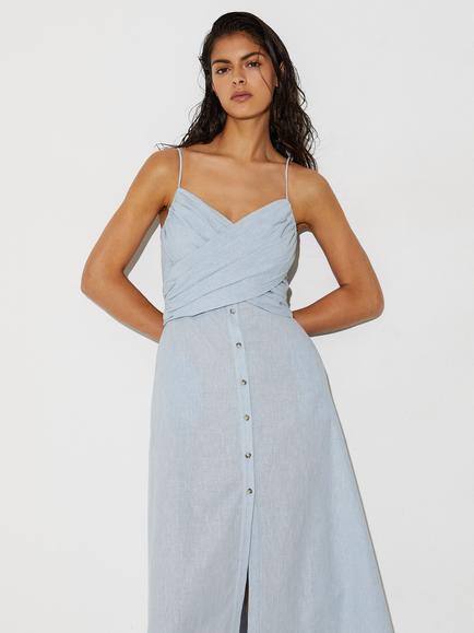Reiss Karlie Textured Linen Blend Button Through Dress, Pale Blue - view 2, Pale Blue