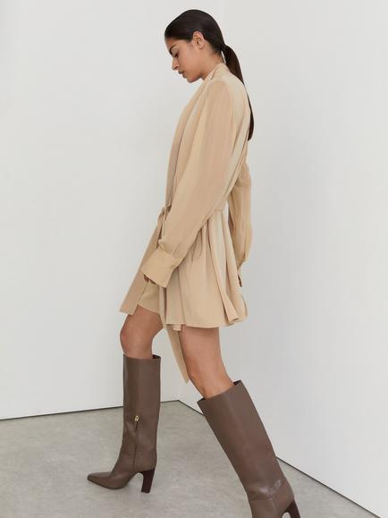 Reiss Tie Neck Detail Mini Dress, Cream - view 2, Cream