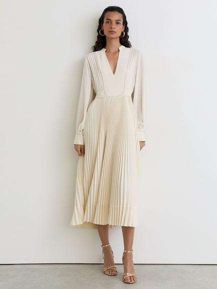 Reiss Millie Pleated Dress, Cream, Cream