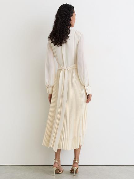 Reiss Millie Pleated Dress, Cream - view 2, Cream
