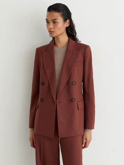 Reiss Petite Solene Wool Blend Double Breasted Suit Jacket, Brick Red