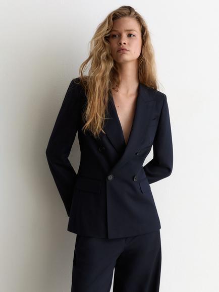 Reiss Petite Solene Wool Blend Double Breasted Suit Jacket, Navy