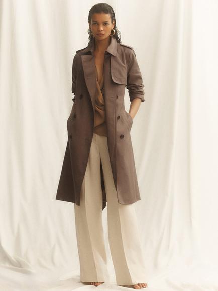 Reiss Azura Double Breasted Removeable Hood Trench Coat, Taupe Neutral
