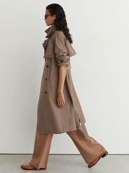 Reiss Azura Double Breasted Removeable Hood Trench Coat - view 2, Taupe Neutral