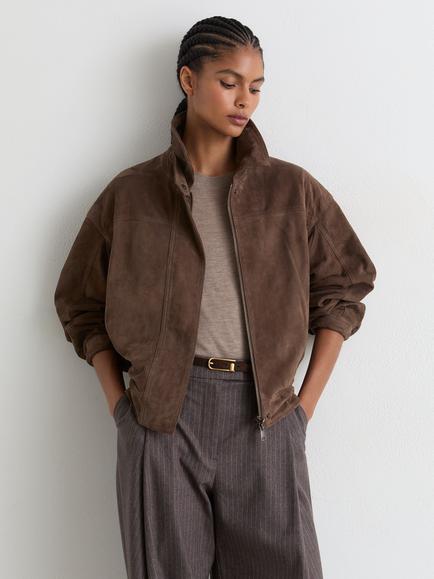 Reiss Petite Relaxed Suede Jacket, Brown, Brown