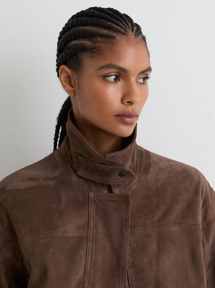 Reiss Petite Relaxed Suede Jacket, Brown - view 2, Brown