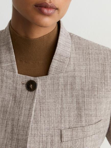 Reiss Gia Collarless Check Jacket, Neutral Check - view 2, Neutral Check