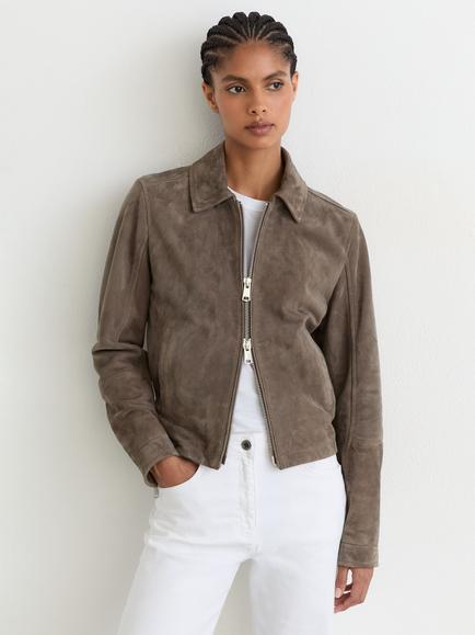 Reiss Sorina Suede Jacket, Grey, Grey