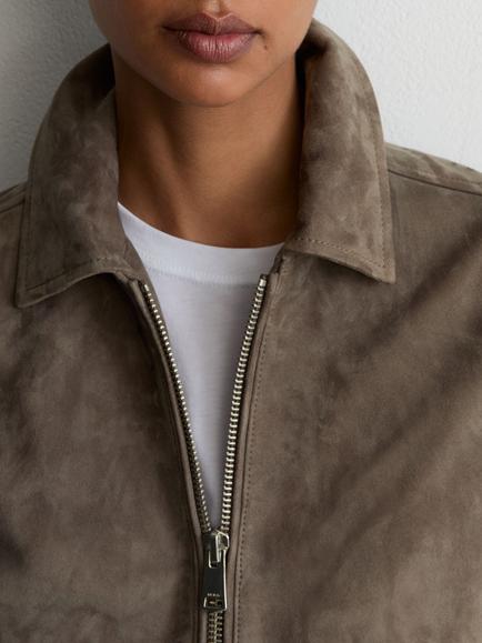 Reiss Sorina Suede Jacket, Grey - view 2, Grey
