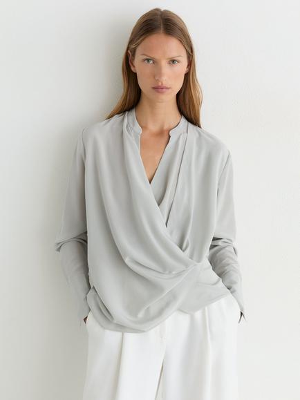 Reiss Lauren Silk Drape Shirt, Grey, Grey