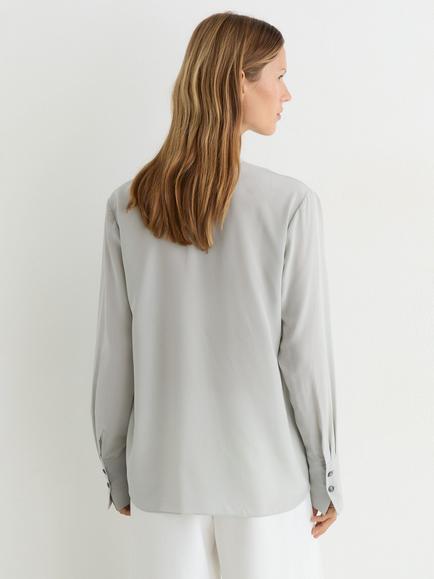 Reiss Lauren Silk Drape Shirt, Grey - view 2, Grey