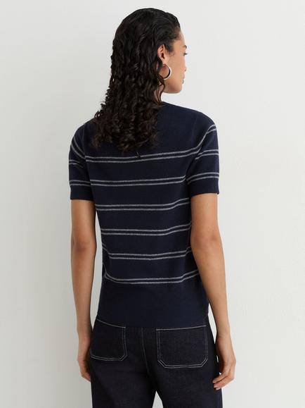 Reiss Sabrina Top Knitted Wool Blend Top, Navy/Grey - view 2, Navy/Grey