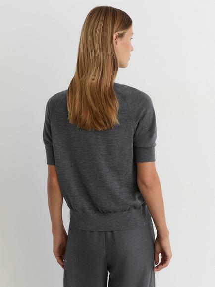 Reiss Suzzie Merino Wool T-Shirt, Charcoal Grey - view 2, Charcoal Grey