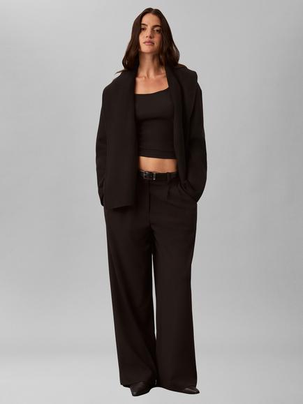 Calvin Klein Shawl Wool Blend Coatigan, Black, Black