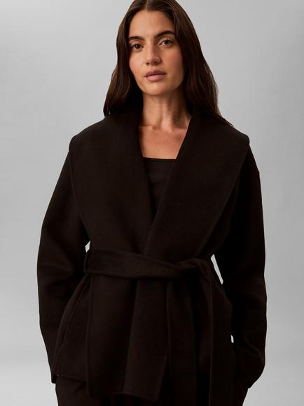 Calvin Klein Shawl Wool Blend Coatigan, Black - view 2, Black