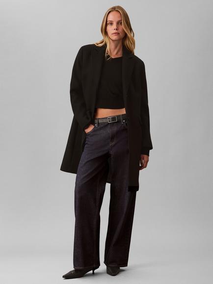 Calvin Klein Tailored Wool Blend Single Breasted Coat, Black, Black