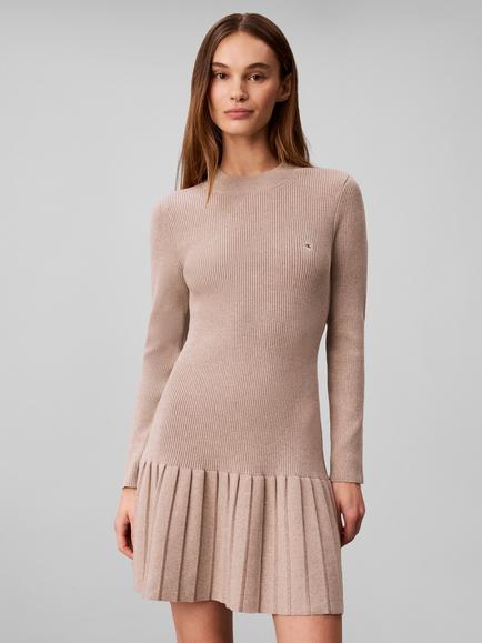 Calvin Klein Ribbed Cotton Flared Mini Dress, Mink - view 2, Mink