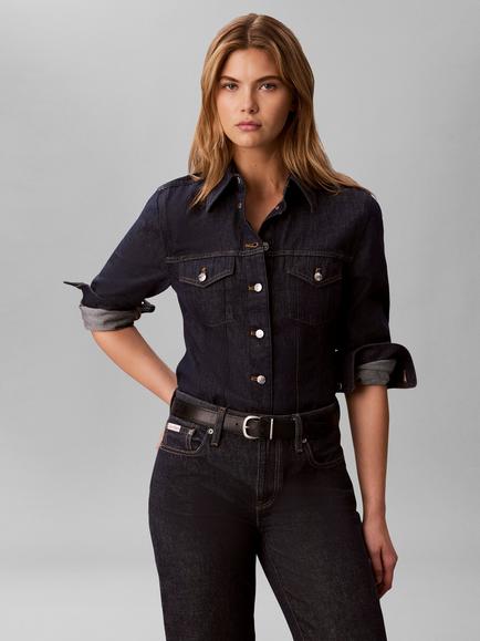 Calvin Klein Classic Denim Trucker Shirt, Dark Blue - view 2, Dark Blue