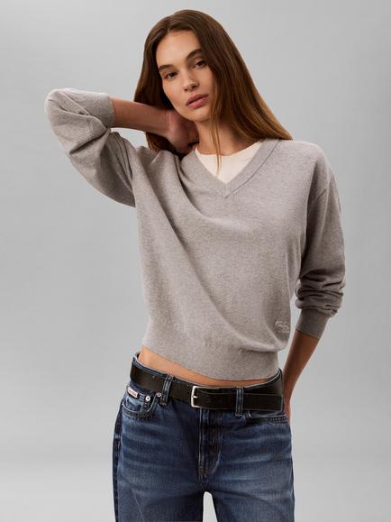 Calvin Klein Relaxed Wool Blend Dual Layer Jumper - view 2, Grey