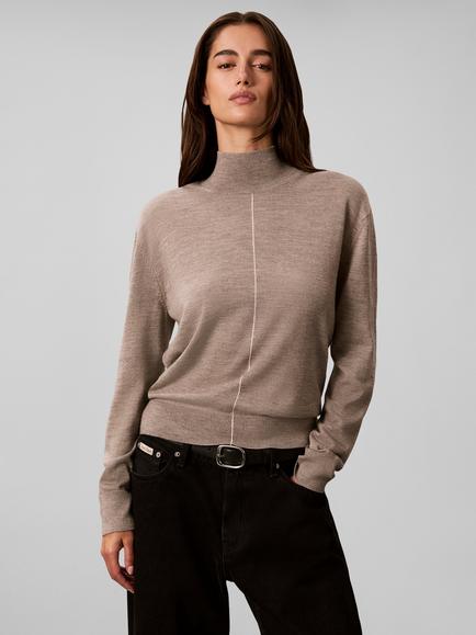 Calvin Klein Merino Wool Blend Turtle-Neck Jumper, Black - view 2, Light Brown