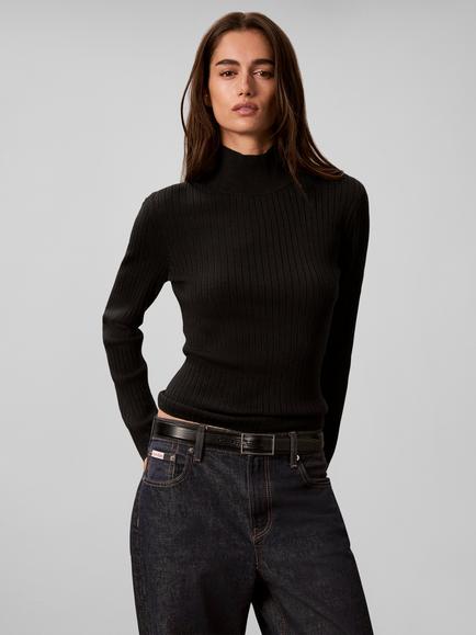 Calvin Klein Merino Wool Turtle Neck Jumper, Black - view 2, Black