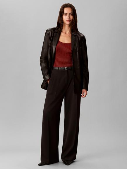 Calvin Klein Slim Shiny Ribbed Jumper, Brown - view 2, Brown