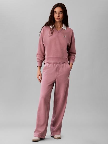 Calvin Klein Woven Terry Cotton Rich V-Neck Jumper, Purple, Purple