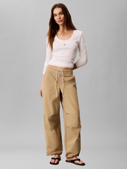 Calvin Klein Ribbed Cotton Long Sleeve Top, White, White