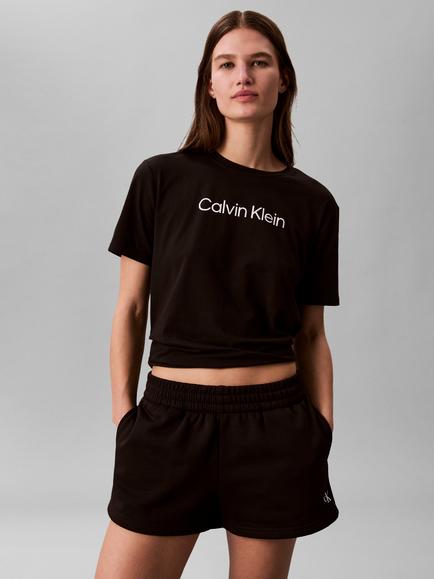Calvin Klein Cotton Rich Logo Crew Neck T-Shirt, Black - view 2, Black