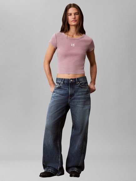 Calvin Klein Slim Ribbed Washed Cotton T-Shirt, Purple Amethyst, Purple Amethyst