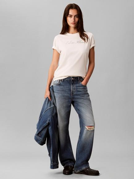 Calvin Klein Classic Script Logo T-Shirt, Off White, Off White